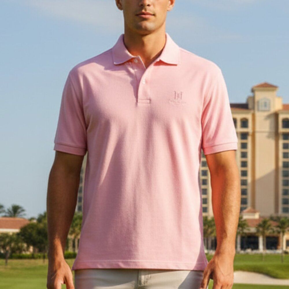 Peter Millar Salmon Pink Polo XL - Spurrier’s & Los Linderos Tequila Logo